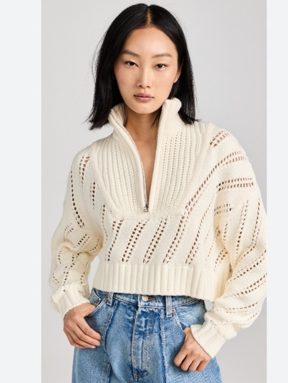 Staud Cropped Hampton Sweater In Ivory XS NWT